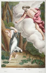 Jupiter verliebt in Io, Buch I, Illustration aus Ovids Metamorphosen, Florenz, 1832